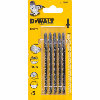 Пилка для лобзика DeWALT DT2077, по дереву из высокоуглеродистой стали, HCS, 100 x 70 x 4.0 x 60 мм, T244D, 5 шт.