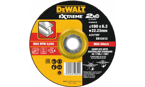 Круг зачистной по металлу EXTREME 180x22.2x6.3 мм DeWALT DT43948-QZ