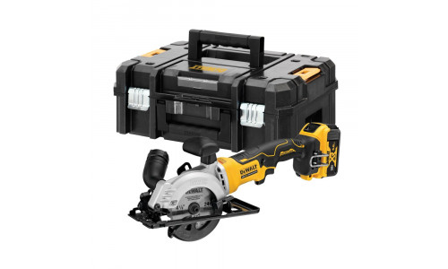 Аккумуляторная циркулярная пила DeWALT, 115 мм, 4400 об/мин, с 2 АКБ 5 Ач и ЗУ, в кейсе TSTAK, DCS571P2