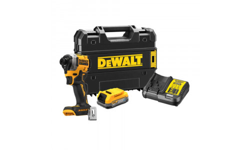 Аккумуляторный импульсный шуруповерт DeWALT, 18 В, 206 Нм, 3800 уд/мин, 3250 об/мин, с АКБ 1.7 АЧ и ЗУ, в кейсе TSTAK, DCF850E1T