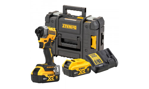 Аккумуляторный импульсный шуруповерт DEWALT, 18 В, 206 Нм, 3800 уд/мин, 3250 об/мин, с 2 АКБ 5 АЧ и ЗУ, в кейсе TSTAK, DCF850P2