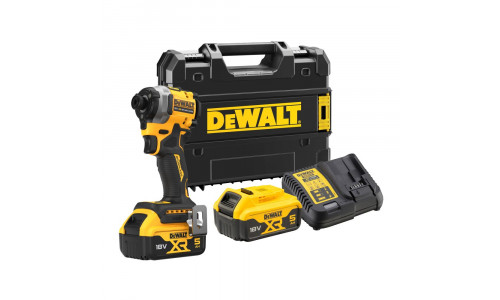 Аккумуляторный импульсный шуруповерт DEWALT, 18 В, 206 Нм, 3800 уд/мин, 3250 об/мин, с 2 АКБ 5 АЧ и ЗУ, в кейсе TSTAK, DCF850P2T