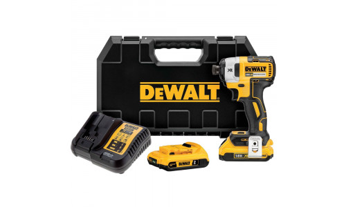 Аккумуляторный бесщеточный ударный винтоверт DEWALT, 18 В, 205 Нм, 3800 уд/мин, 3250 об/мин, с 2 АКБ 2 Ач и ЗУ, в кейсе, DCF887D2