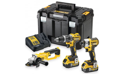Набор аккумуляторный DEWALT, 18 В: дрель-шуруповерт DCD796, шуруповерт DCF887 и УШМ DCG412, с 2 АКБ 5 Ач и ЗУ, в кейсе TSTAK, DCK383P2T