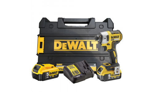 Аккумуляторный бесщеточный шуруповерт DeWALT, 18 В, 205 Нм, 3250 об/мин, 3800 уд/мин, с 2 АКБ 5 Ач и ЗУ, в кейсе, DCF887P2