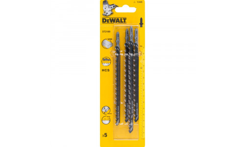 Пилка для лобзика DeWALT DT2169, по дереву из высокоуглеродистой стали, HCS, 152 x 116 x 4.0 x 100 мм, T344D, 5 шт.