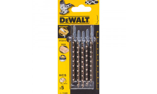 Пилка для лобзика DeWALT EXTREME PRECISION CUT DT2213, по дереву из высокоуглеродистой стали, HCS, 100 x 75 x 4.2 x 60 мм, T144D, 5 шт.