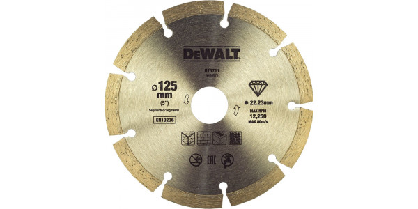 Диск алмазный сегментированный для угловой шлифмашины, универсальный DeWALT DT3711, (125 x 22.2 мм)