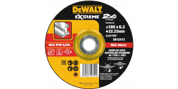 Круг зачистной по металлу EXTREME 180x22.2x6.3 мм DeWALT DT43948-QZ