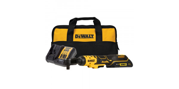 Аккумуляторный угловой гайковерт DEWALT, 18 В, с трещоткой, 95 Нм, 250 об/мин, с АКБ 2 Ач и ЗУ, в сумке, DCF512D1