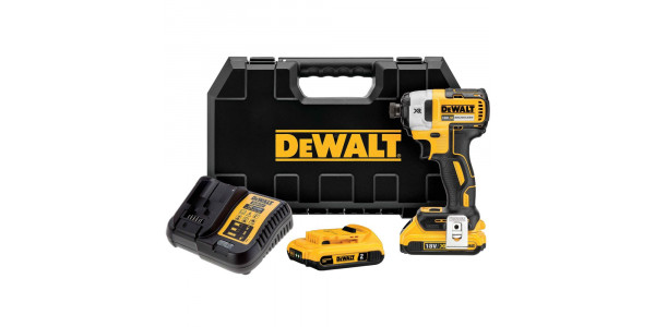 Аккумуляторный бесщеточный ударный винтоверт DEWALT, 18 В, 205 Нм, 3800 уд/мин, 3250 об/мин, с 2 АКБ 2 Ач и ЗУ, в кейсе, DCF887D2
