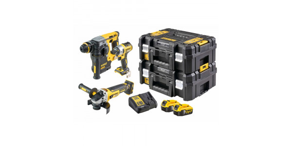 Набор аккумуляторный DEWALT: перфоратор DCH273 + ударный шуруповерт DCF887 + УШМ DCG405, с 2 АКБ 5 Ач и ЗУ, в двух кейсах TSTAK, DCK305P2T