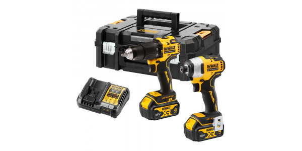 Аккумуляторный набор DEWALT DCK2062M2T, 18 В: ударная дрель-шуруповерт + ударный шуруповерт, с 2 АКБ 4 Ач и ЗУ, в кейсе TSTAK
