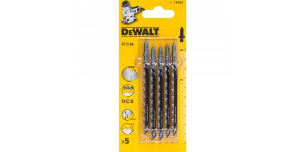 Пилка для лобзика по дереву из высокоуглеродистой стали DeWALT DT2166, HCS, 100 x 68 x 4.0 x 60 мм, T144D, 5 шт.