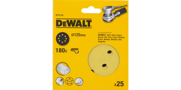 Шлифовальные круги DeWALT DT3116, 125 мм, 8 отверстий, 180G, 25 шт.