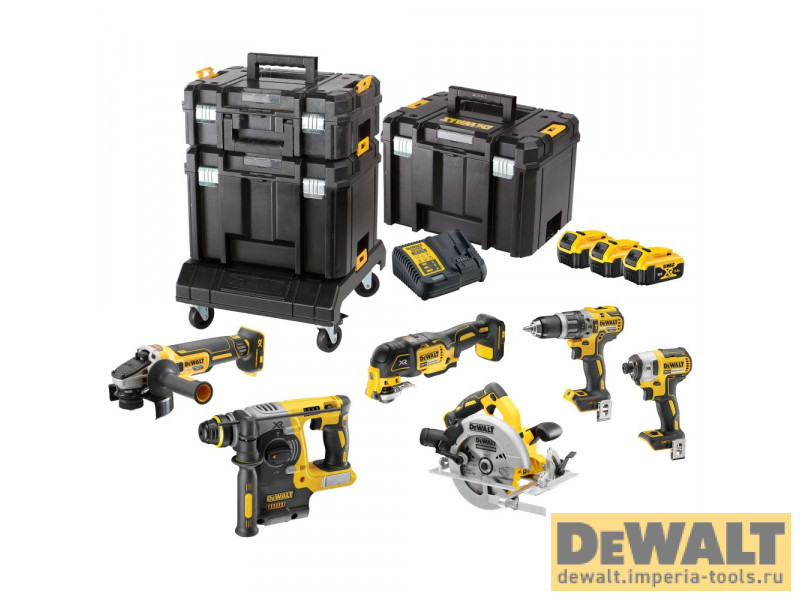 Набор аккумуляторный DEWALT, 18 В: перфоратор + дисковая пила + УШМ + дрель + шуруповерт + реноватор, с 3 АКБ 5 Ач и ЗУ, в 3 кейсах TSTAK, DCK685P3T Набор аккумуляторный DEWALT, 18 В: перфоратор + дисковая пила + УШМ + дрель + шуруповерт + реноватор, с 3 АКБ 5 Ач и ЗУ, в 3 кейсах TSTAK, DCK685P3T