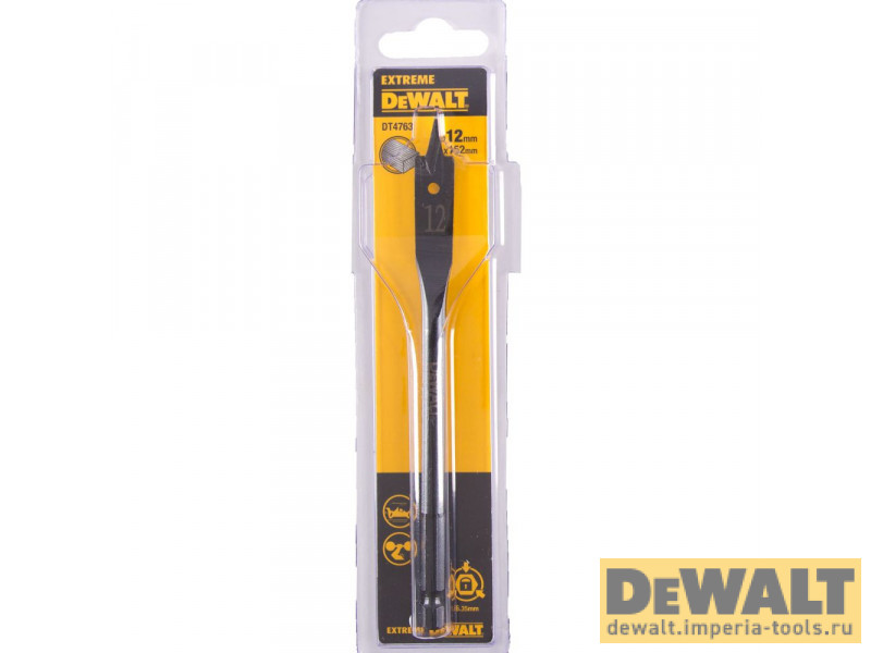 Сверло DeWALT EXTREME DT4763, по дереву перьевое IMPACT 1/4 дюйма 12 x 152 мм Сверло DeWALT EXTREME DT4763, по дереву перьевое IMPACT 1/4 дюйма 12 x 152 мм