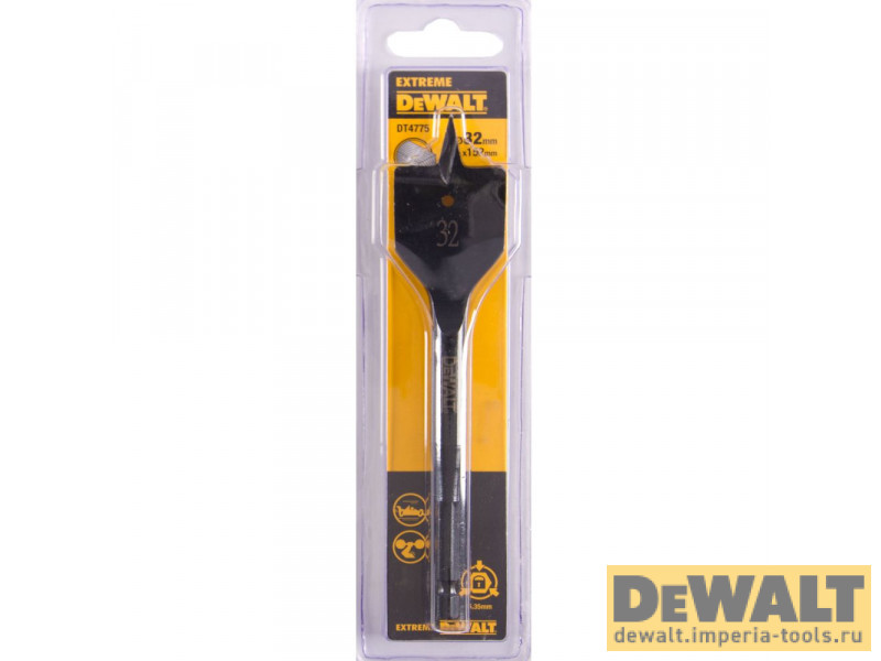 Сверло DeWALT EXTREME DT4775, по дереву перьевое IMPACT 1/4 дюйма 32 x 152 мм Сверло DeWALT EXTREME DT4775, по дереву перьевое IMPACT 1/4 дюйма 32 x 152 мм