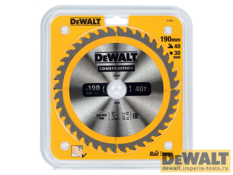 Пильный диск DEWALT CONSTRUCT DT1945, 190/30 мм.