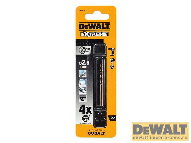 Сверло DeWALT DT4901, по металлу COBALT 5%, 2.5 x 57 x 30 мм, 2 шт. Сверло DeWALT DT4901, по металлу COBALT 5%, 2.5 x 57 x 30 мм, 2 шт.