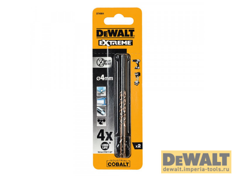Сверло DeWALT DT4904, по металлу COBALT 5%, 4 x 75 x 43 мм, 2 шт. Сверло DeWALT DT4904, по металлу COBALT 5%, 4 x 75 x 43 мм, 2 шт.