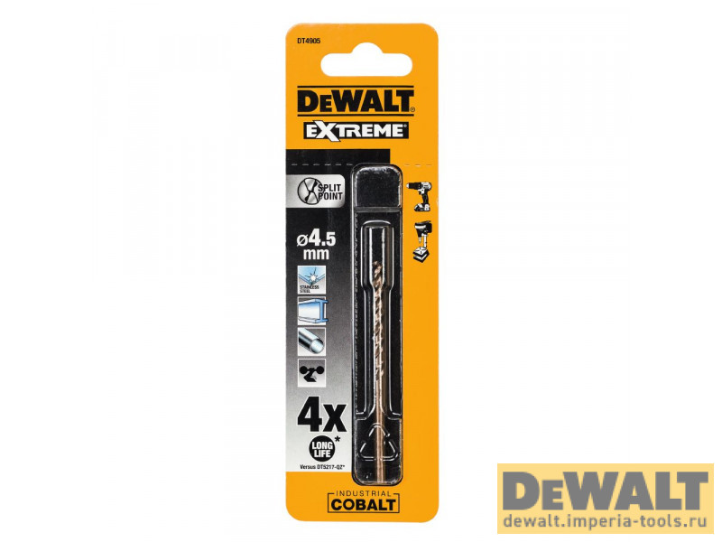 Сверло DeWALT DT4905, по металлу COBALT 5%, 4.5 x 80 x 46 мм Сверло DeWALT DT4905, по металлу COBALT 5%, 4.5 x 80 x 46 мм
