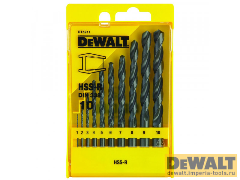 Набор сверл по металлу DeWALT DT5911, HSS-R, в пластиковой кассете, 10 шт., (1-10) Набор сверл по металлу DeWALT DT5911, HSS-R, в пластиковой кассете, 10 шт., (1-10)