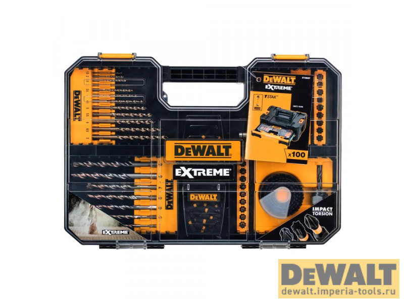 Набор сверл и насадок DeWALT EXTREME DT70620T, 100 предметов в пластиковом боксе Набор сверл и насадок DeWALT EXTREME DT70620T, 100 предметов в пластиковом боксе