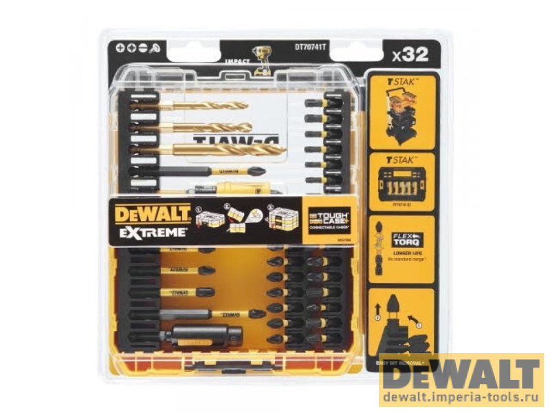 Набор бит, насадок и сверл в кейсе DeWALT DT70741T, FLEXTORQ 31 предмет Набор бит, насадок и сверл в кейсе DeWALT DT70741T, FLEXTORQ 31 предмет