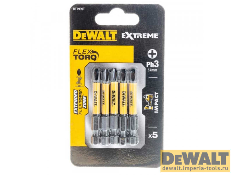 Биты ударные DeWALT IMPACT Torsion DT7999T, Ph3, 57 мм, 5 шт.