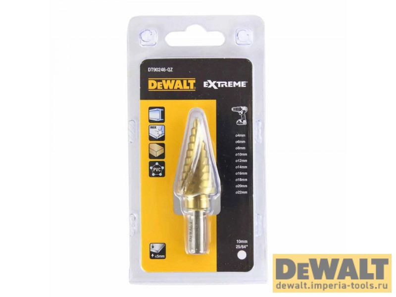 Сверло ступенчатое по металлу DeWALT DT90246, 4-22 мм хвост 10мм