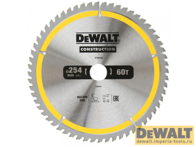 Пильный диск DeWALT DT90250, CONSTRUCTION 254/30, 60T ATB7