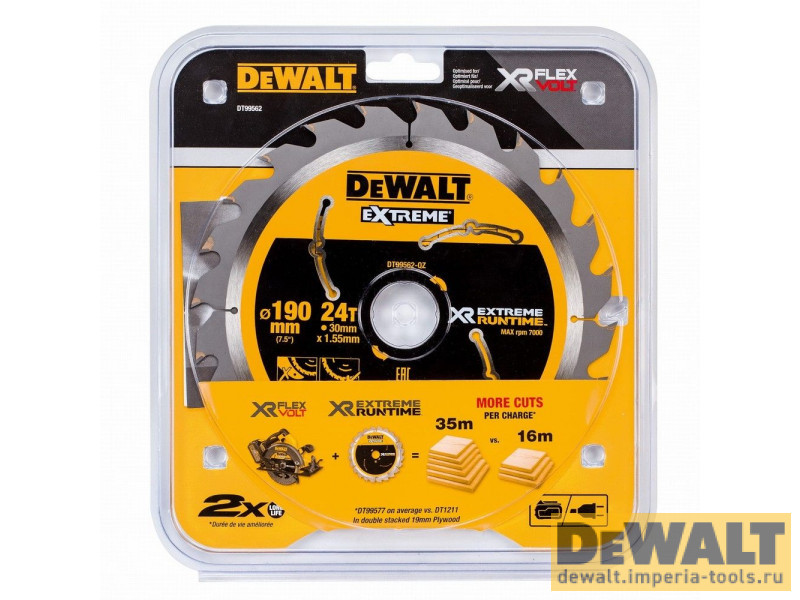 Пильный диск DeWALT EXTREME RUNTIME DT99562, 190/30 мм.