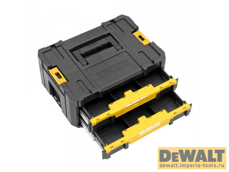 Ящик для инструмента DeWALT TSTAK, (TSTAK IV) DWST1-70706, c 2-мя мелкими выдвижными секциями модульной системы хранения Ящик для инструмента DeWALT TSTAK, (TSTAK IV) DWST1-70706, c 2-мя мелкими выдвижными секциями модульной системы хранения