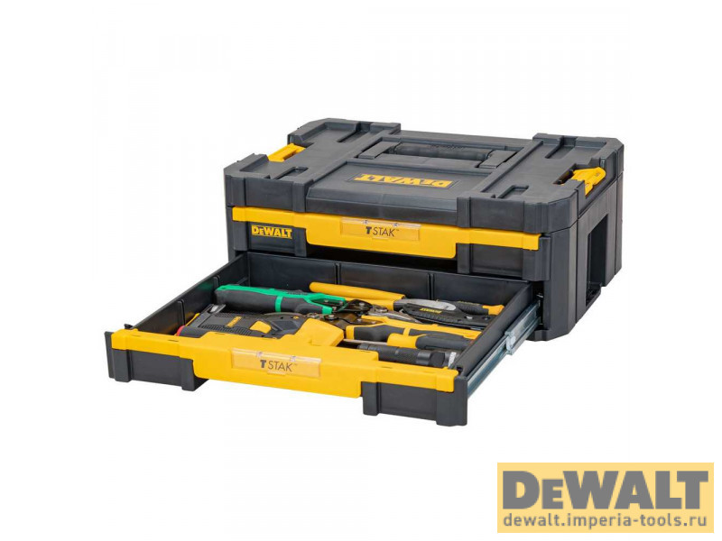 Ящик для инструмента DeWALT TSTAK, (TSTAK IV) DWST1-70706, c 2-мя мелкими выдвижными секциями модульной системы хранения Ящик для инструмента DeWALT TSTAK, (TSTAK IV) DWST1-70706, c 2-мя мелкими выдвижными секциями модульной системы хранения