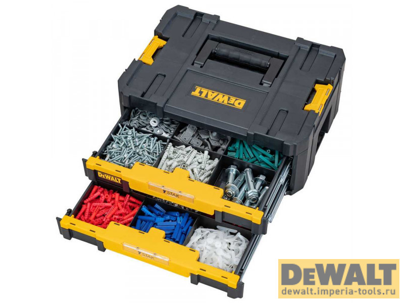 Ящик для инструмента DeWALT TSTAK, (TSTAK IV) DWST1-70706, c 2-мя мелкими выдвижными секциями модульной системы хранения Ящик для инструмента DeWALT TSTAK, (TSTAK IV) DWST1-70706, c 2-мя мелкими выдвижными секциями модульной системы хранения