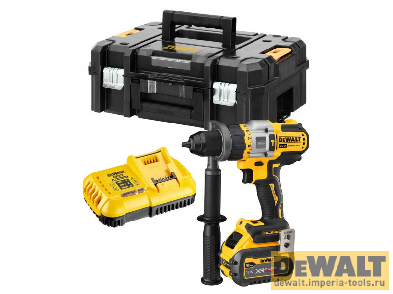 Ударная дрель-шуруповерт DeWALT DCD999X1, АКБ 9 Ач и ЗУ Ударная дрель-шуруповерт DeWALT DCD999X1, АКБ 9 Ач и ЗУ