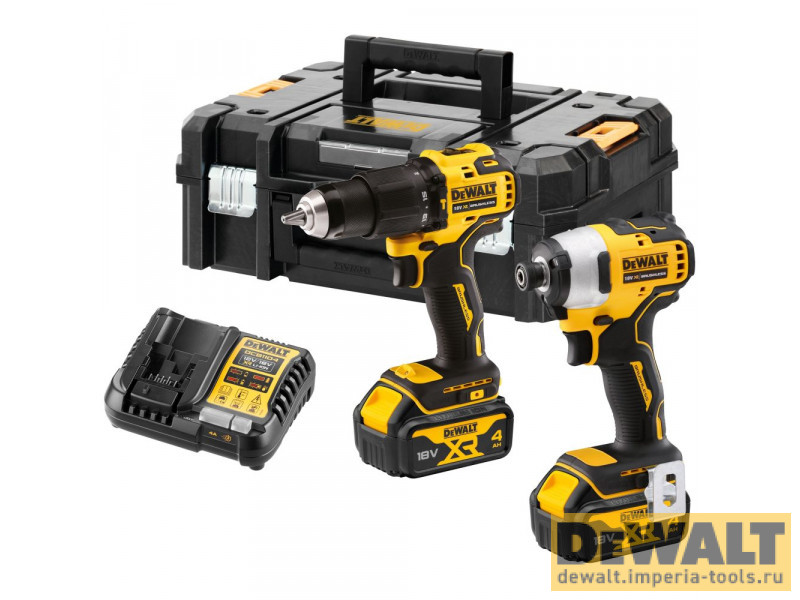Аккумуляторный набор DEWALT DCK2062M2T, 18 В: ударная дрель-шуруповерт + ударный шуруповерт, с 2 АКБ 4 Ач и ЗУ, в кейсе TSTAK Аккумуляторный набор DEWALT DCK2062M2T, 18 В: ударная дрель-шуруповерт + ударный шуруповерт, с 2 АКБ 4 Ач и ЗУ, в кейсе TSTAK