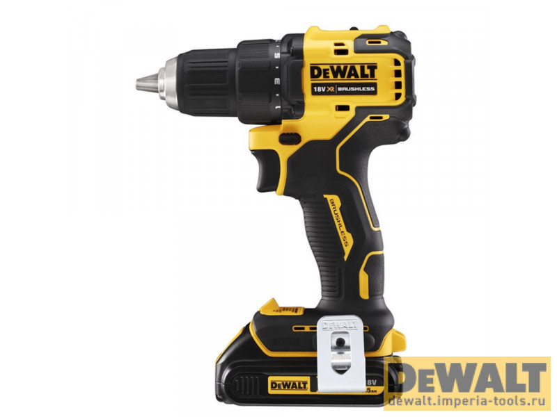 Аккумуляторная бесщеточная дрель-шуруповерт DeWALT, 18 В, 1650 об/мин, с 2 АКБ 1.5 Ач и ЗУ, в кейсе TSTAK, DCD708S2T