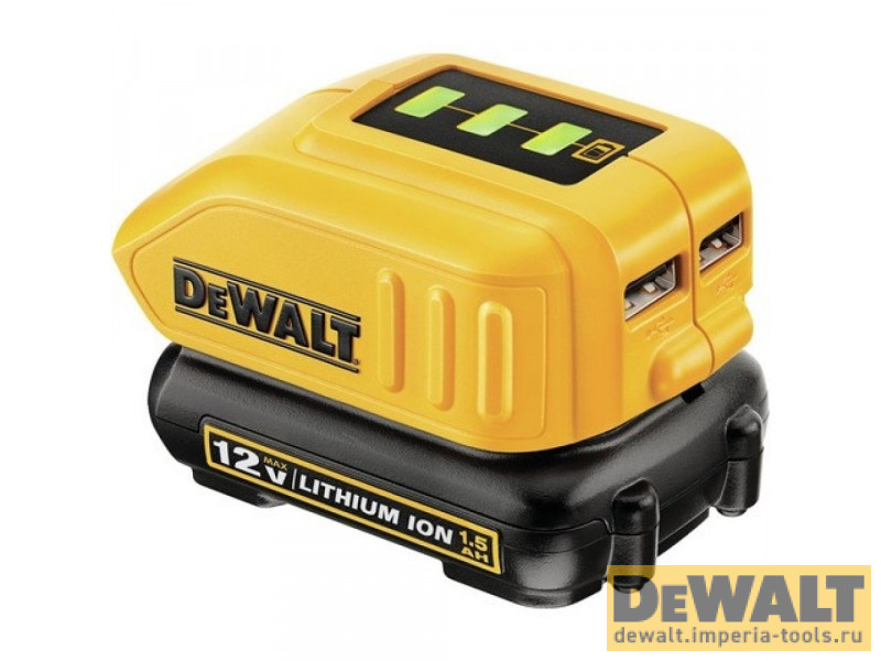 Зарядное устройство для мобильных устройств DeWALT, с 2 портами USB, 10.8-18 В, 1.5 А, DCB090 Зарядное устройство для мобильных устройств DeWALT, с 2 портами USB, 10.8-18 В, 1.5 А, DCB090