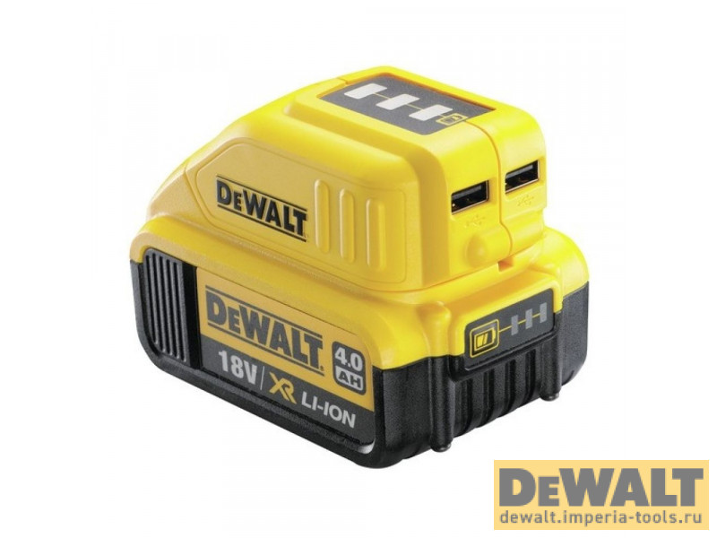 Зарядное устройство для мобильных устройств DeWALT, с 2 портами USB, 10.8-18 В, 1.5 А, DCB090 Зарядное устройство для мобильных устройств DeWALT, с 2 портами USB, 10.8-18 В, 1.5 А, DCB090