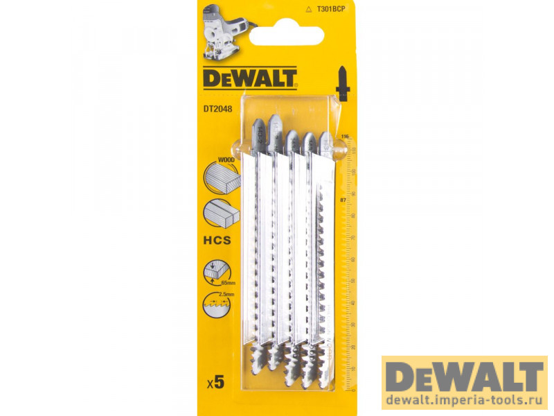 Пилка для лобзика DeWALT DT2048, по дереву из высокоуглеродистой стали, HCS, 116 x 87 x 2.5 x 65 мм, T301BCP, 5 шт. Пилка для лобзика DeWALT DT2048, по дереву из высокоуглеродистой стали, HCS, 116 x 87 x 2.5 x 65 мм, T301BCP, 5 шт.