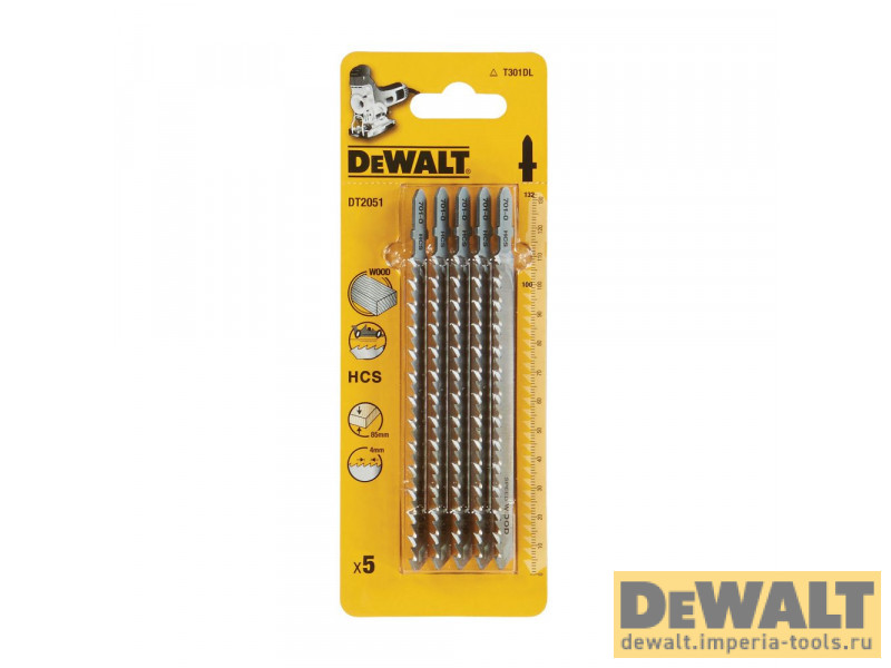 Пилка для лобзика DeWALT DT2051, по дереву из высокоуглеродистой стали, HCS, 132 x 100 x 4.0 x 85 мм, T301DL, 5 шт. Пилка для лобзика DeWALT DT2051, по дереву из высокоуглеродистой стали, HCS, 132 x 100 x 4.0 x 85 мм, T301DL, 5 шт.
