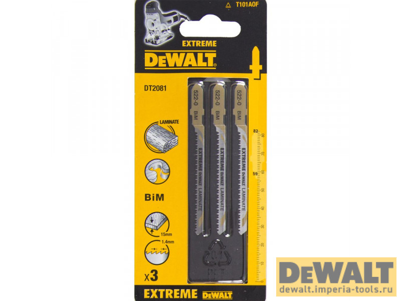 Пилка для лобзика DeWALT DT2081, по ламинату, BiM, 82 x 59 x 1.4 x 15 мм, T101AOF, 3 шт. Пилка для лобзика DeWALT DT2081, по ламинату, BiM, 82 x 59 x 1.4 x 15 мм, T101AOF, 3 шт.