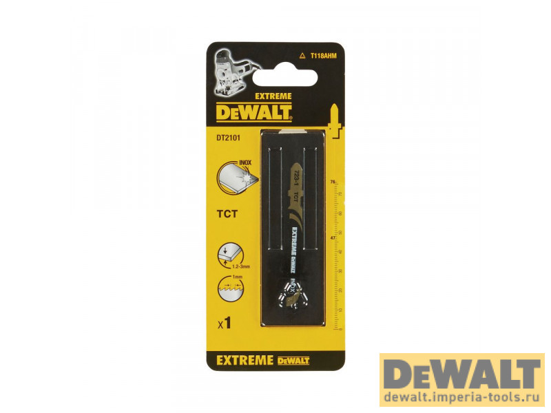 Пилка для лобзика DeWALT EXTREME DT2101, INOX HM Карбид-вольфрамовые зубья, (НМ). 76 x 47 x 1 x 3 мм, T118AHM, 1 шт. Пилка для лобзика DeWALT EXTREME DT2101, INOX HM Карбид-вольфрамовые зубья, (НМ). 76 x 47 x 1 x 3 мм, T118AHM, 1 шт.