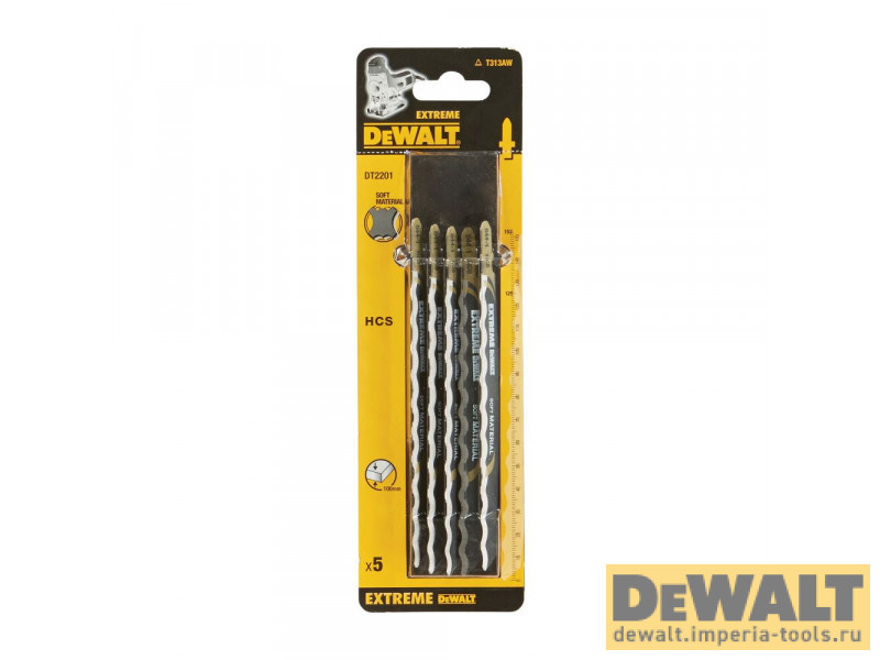 Пилка для лобзика DeWALT EXTREME DT2201, по мягким материалам, HCS, нож волнистый, 152 x 125 x 100 мм, T313AW, 5 шт. Пилка для лобзика DeWALT EXTREME DT2201, по мягким материалам, HCS, нож волнистый, 152 x 125 x 100 мм, T313AW, 5 шт.