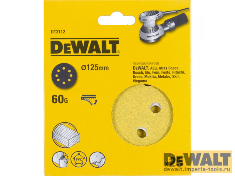 Шлифовальные круги DeWALT DT3112, 125 мм, 8 отверстий, 60G, 25 шт. Шлифовальные круги DeWALT DT3112, 125 мм, 8 отверстий, 60G, 25 шт.